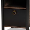 Baxton Studio Vaughan Modern and Contemporary Two-Tone Rustic Brown and Black Finished Wood Nightstand 180-11081-Zoro